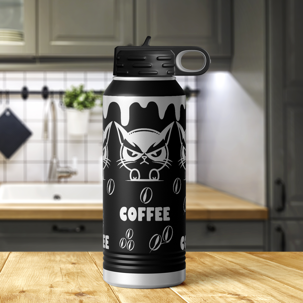 Coffee Cat 32oz Sport Water Bottle