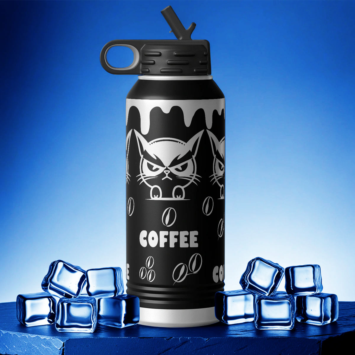 Coffee Cat 32oz Sport Water Bottle
