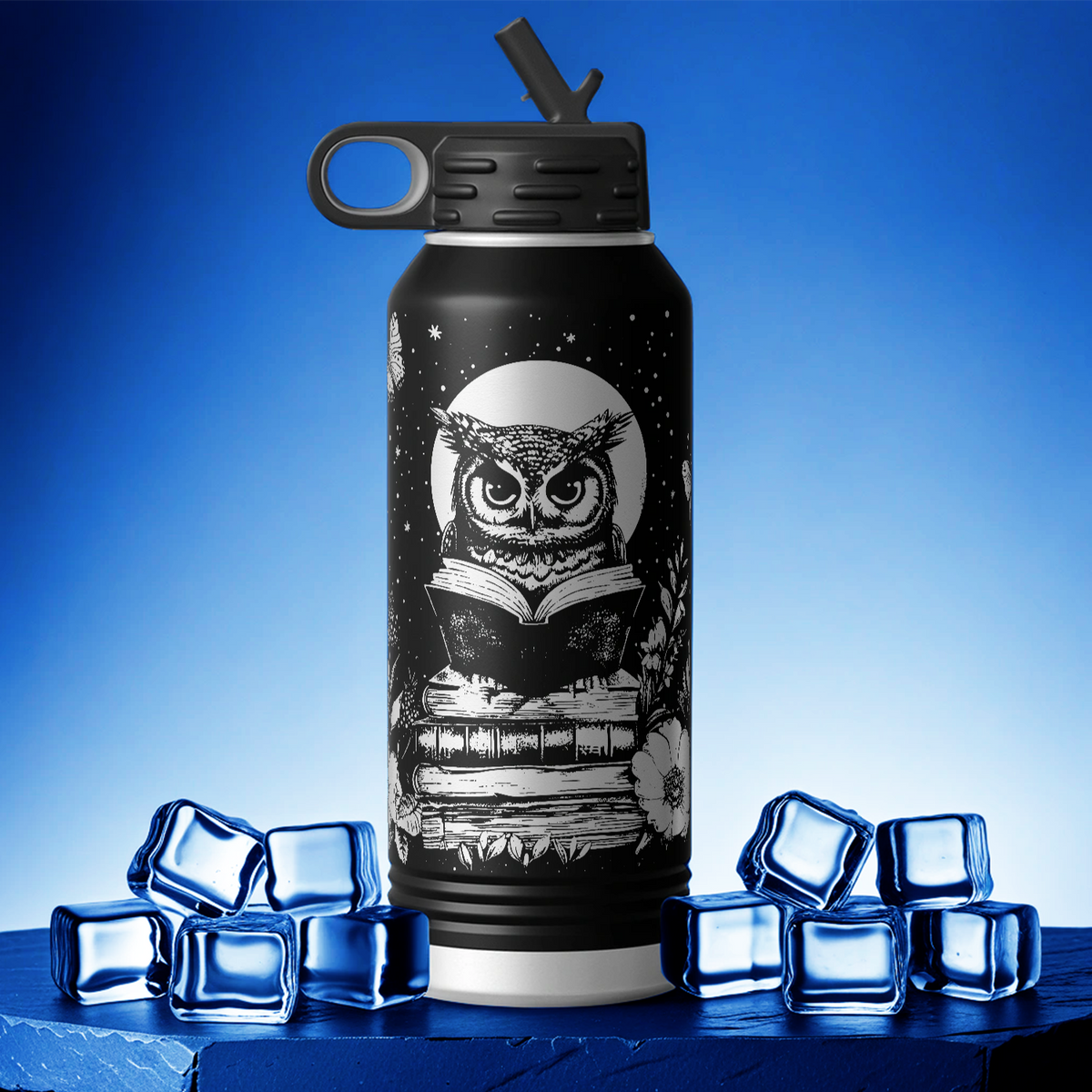 Owl Book with Butterfly and Florals 32oz Sport Water Bottle