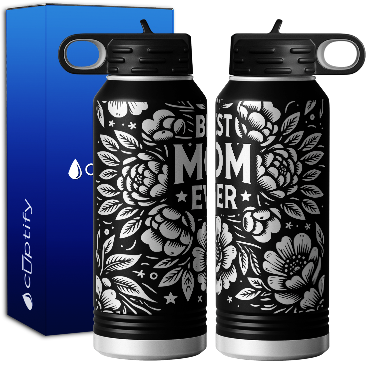 Best Mom Ever with Flowers and Stars 32oz Sport Water Bottle