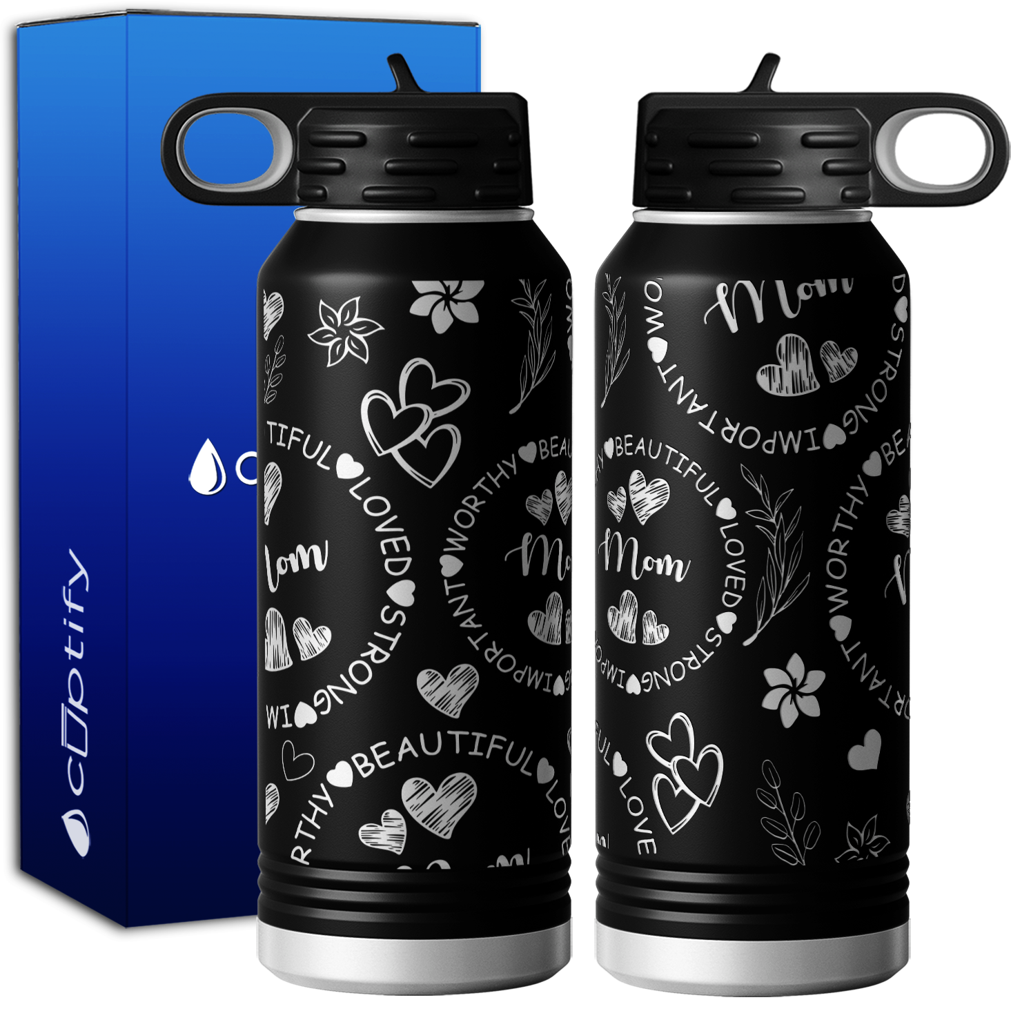 Mom Beautiful Blessed Strong 32oz Sport Water Bottle