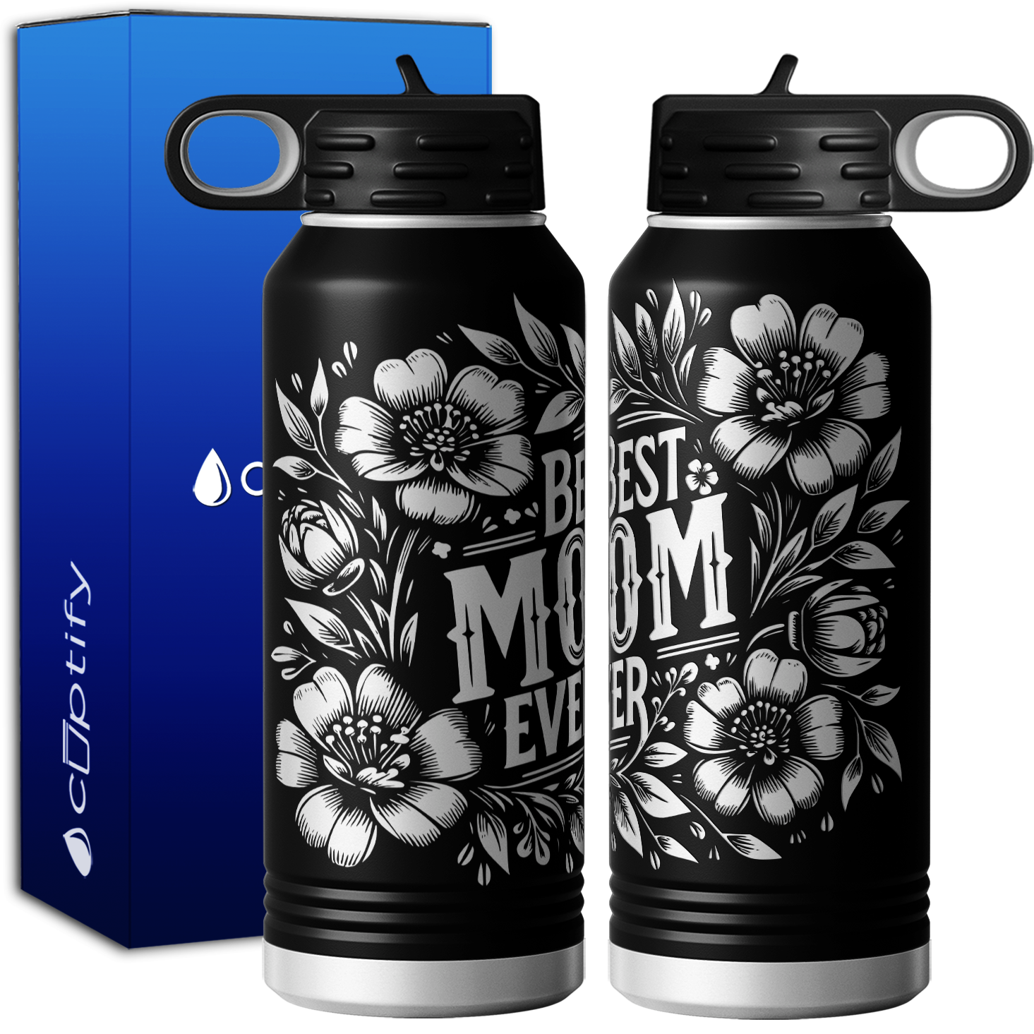Best Mom Ever with Flowers 32oz Sport Water Bottle