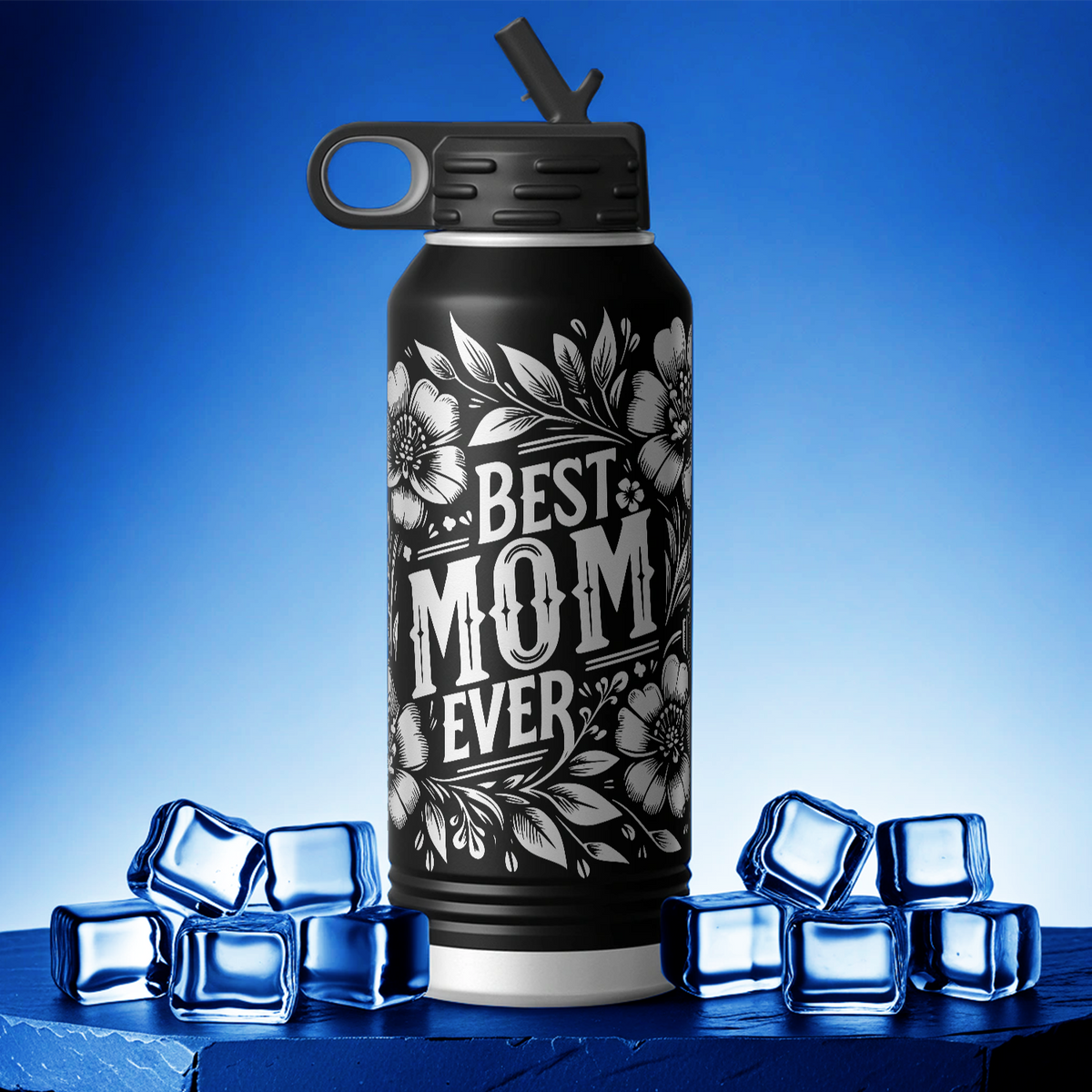 Best Mom Ever with Flowers 32oz Sport Water Bottle