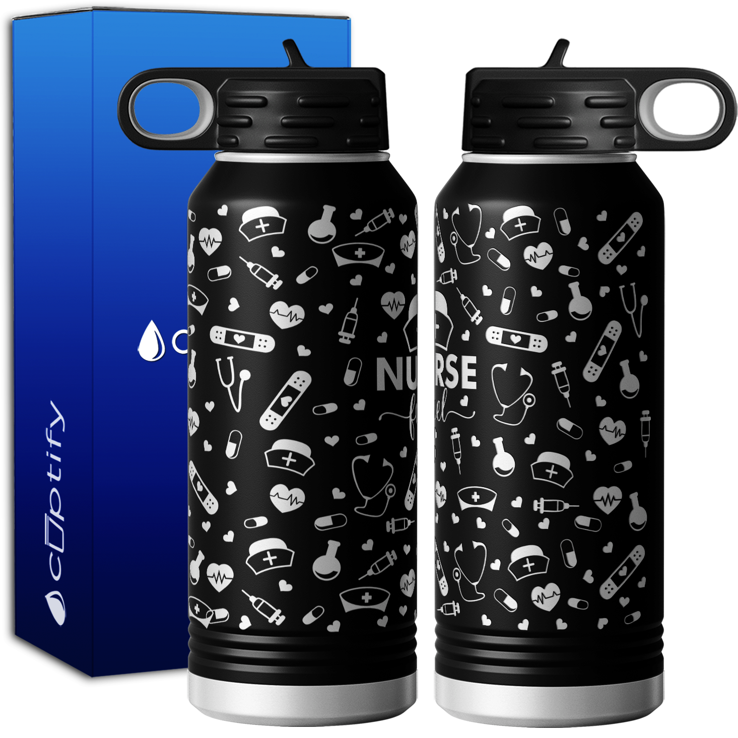 Nurse Fuel with Icons 32oz Sport Water Bottle