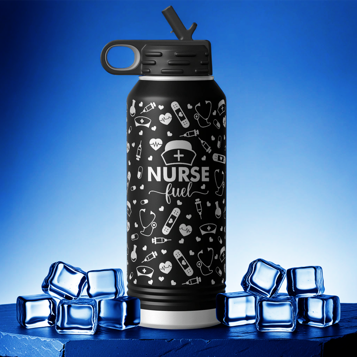 Nurse Fuel with Icons 32oz Sport Water Bottle