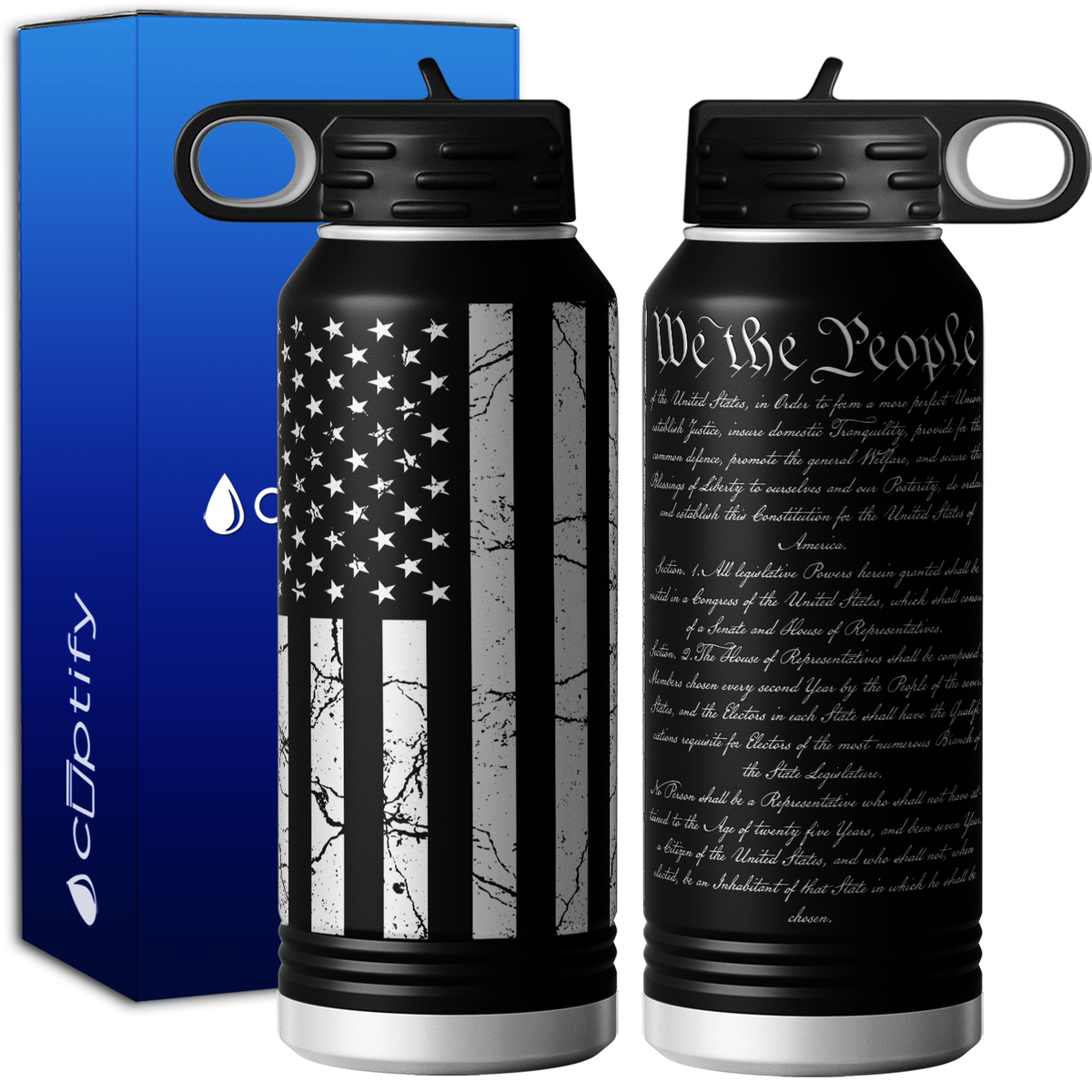 We the People American Distressed Flag 32oz Sport Water Bottle