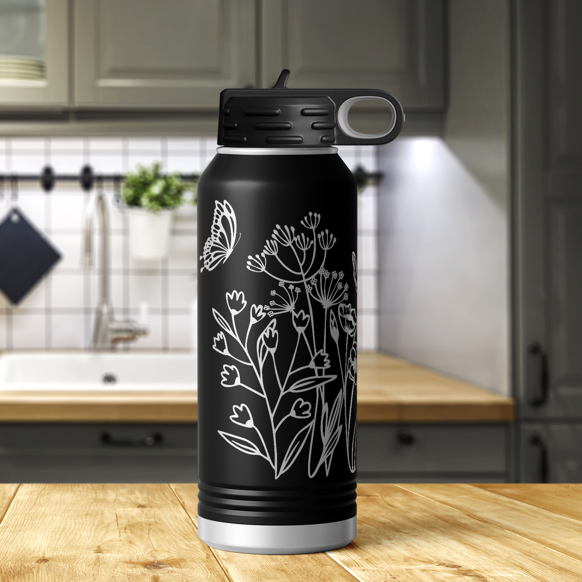 Florals and Butterflies 32oz Sport Water Bottle