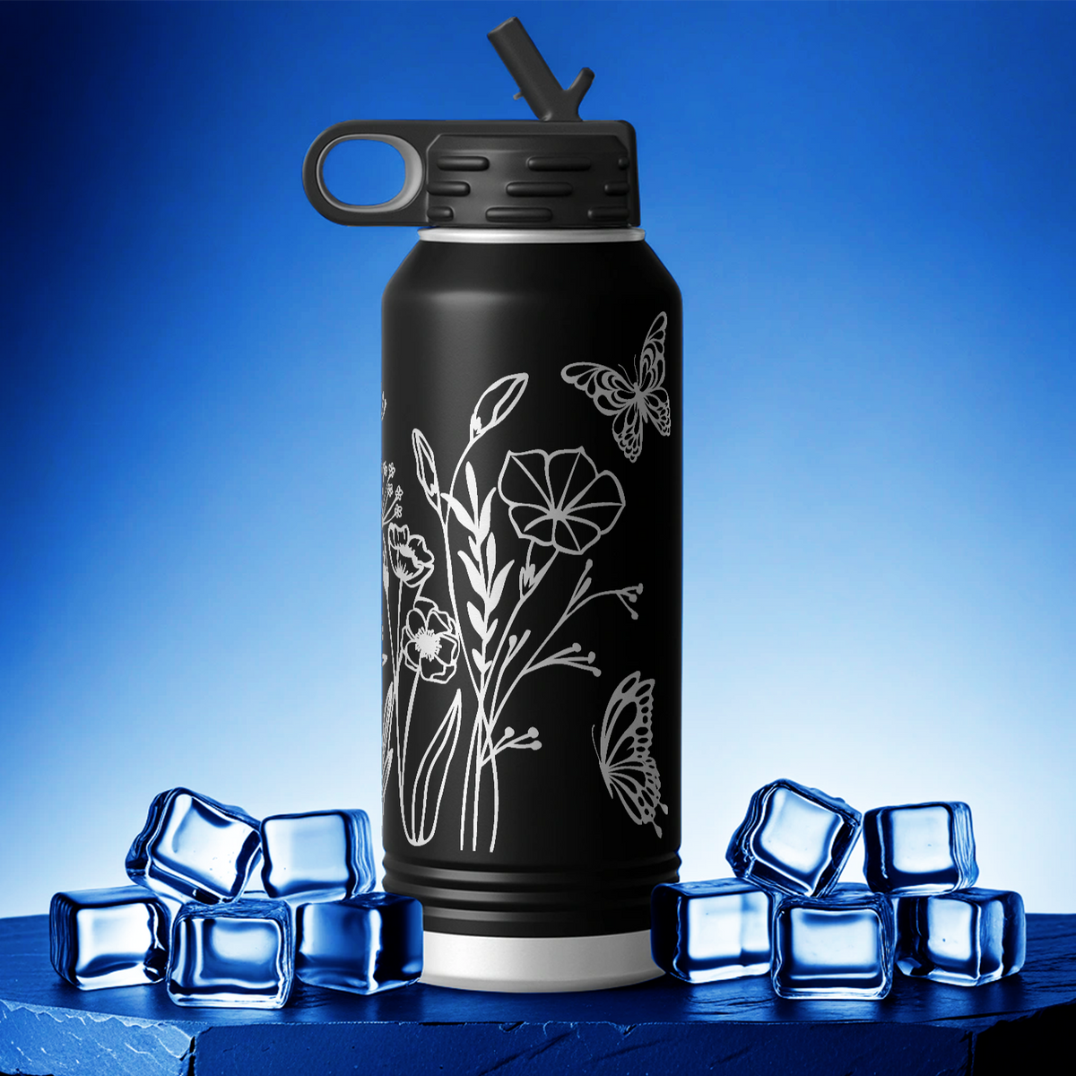 Florals and Butterflies 32oz Sport Water Bottle