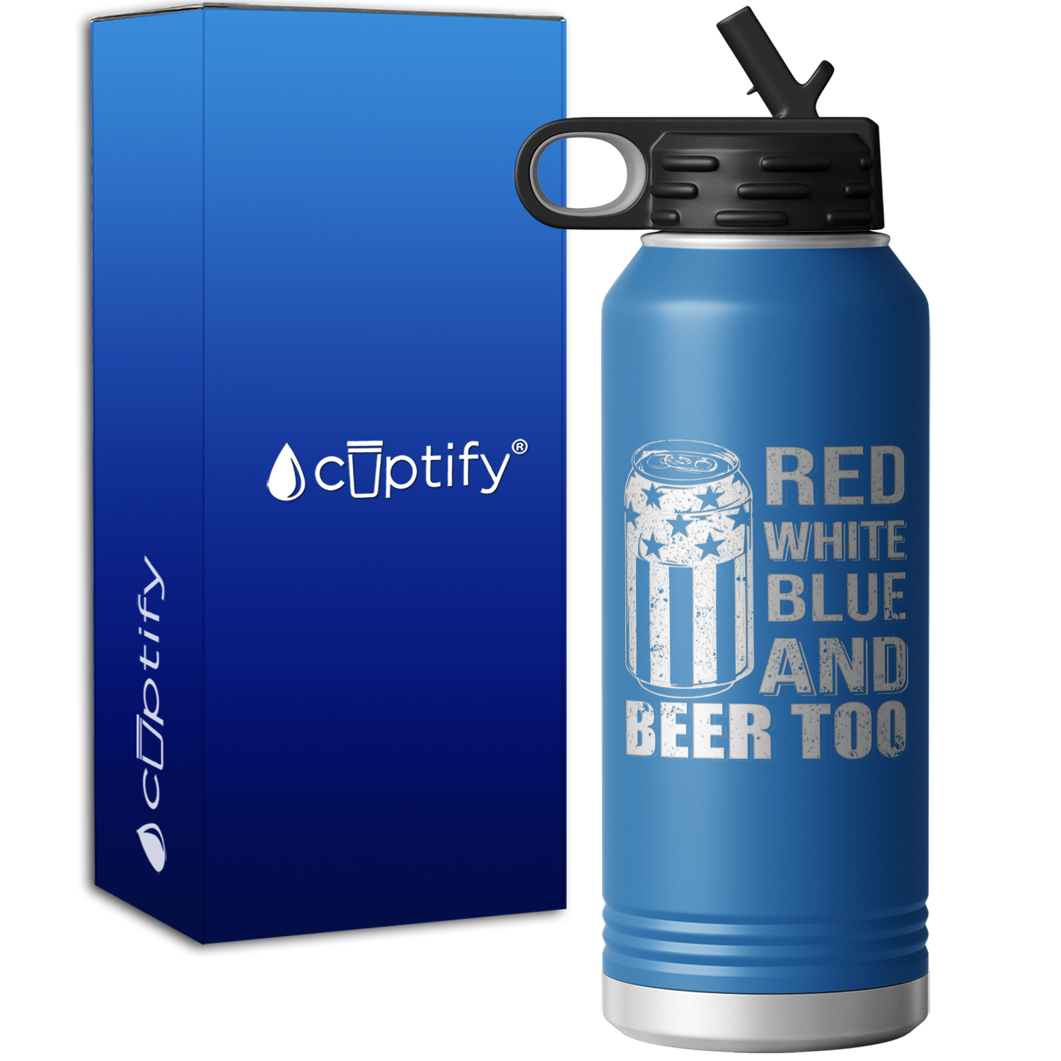 Red White Blue and Beer Too 32oz Sport Water Bottle