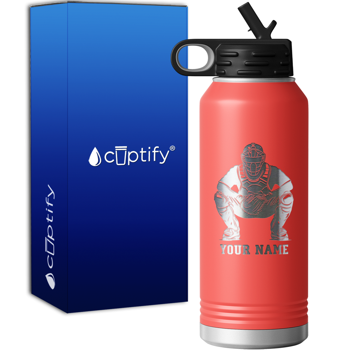 Personalized Baseball Catcher 32oz Sport Water Bottle