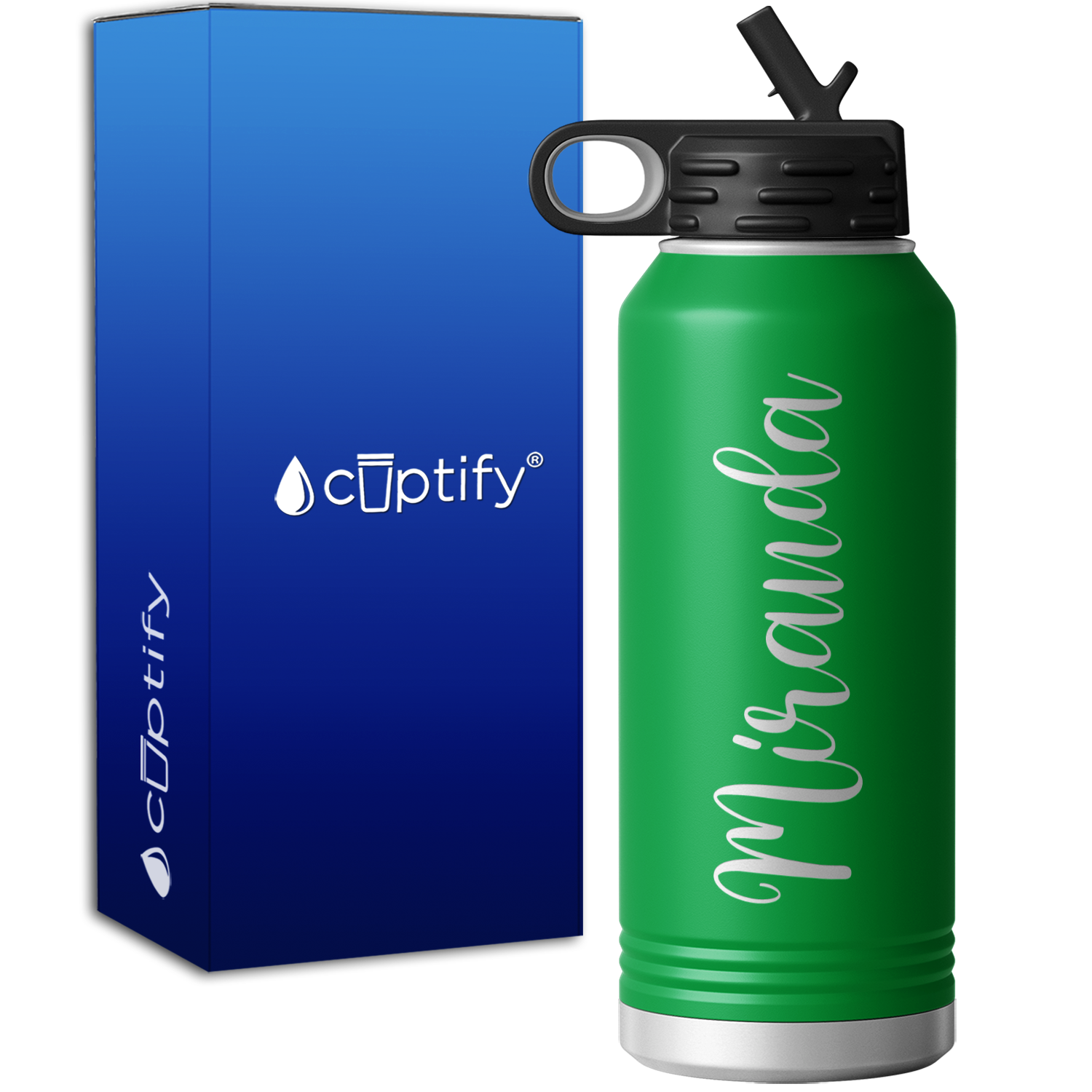 Personalized Green 32oz Engraved Sport Water Bottle