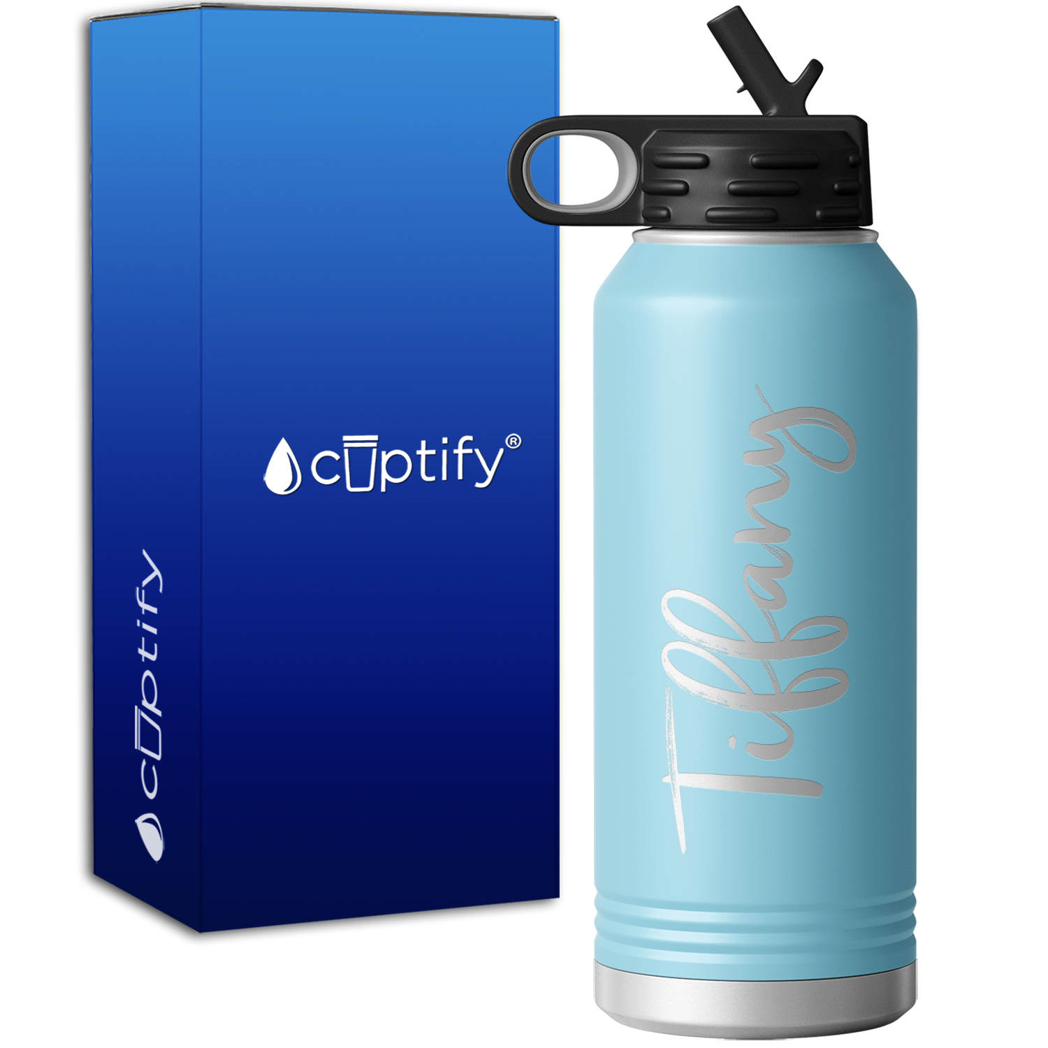 Personalized Lite Blue 32oz Engraved Sport Water Bottle