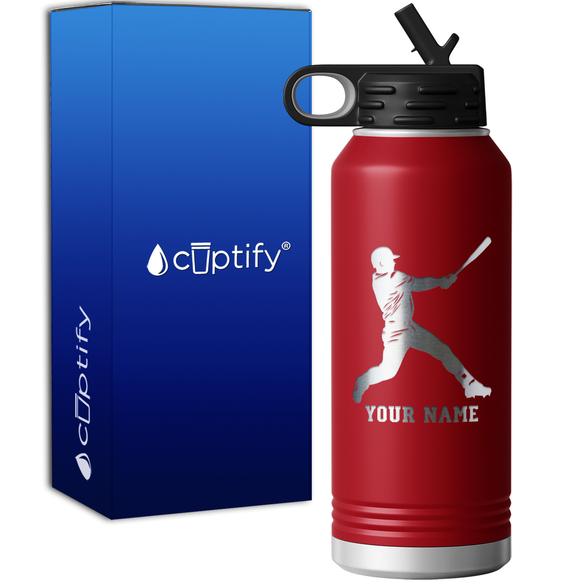 Personalized Baseball Player at Bat 32oz Sport Water Bottle