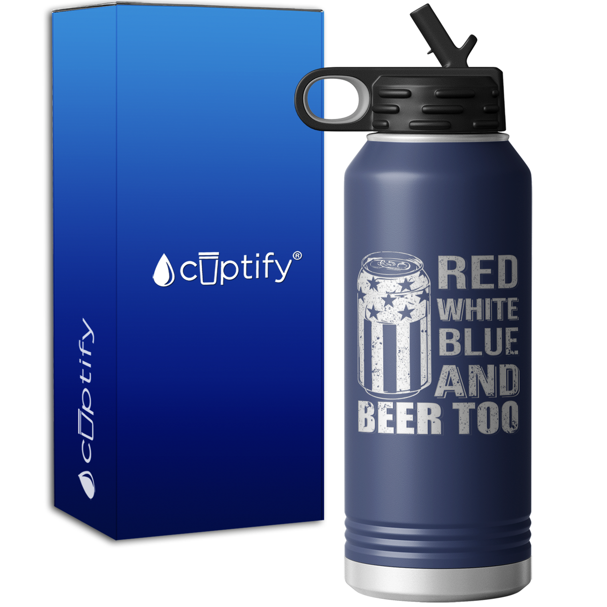 Red White Blue and Beer Too 32oz Sport Water Bottle