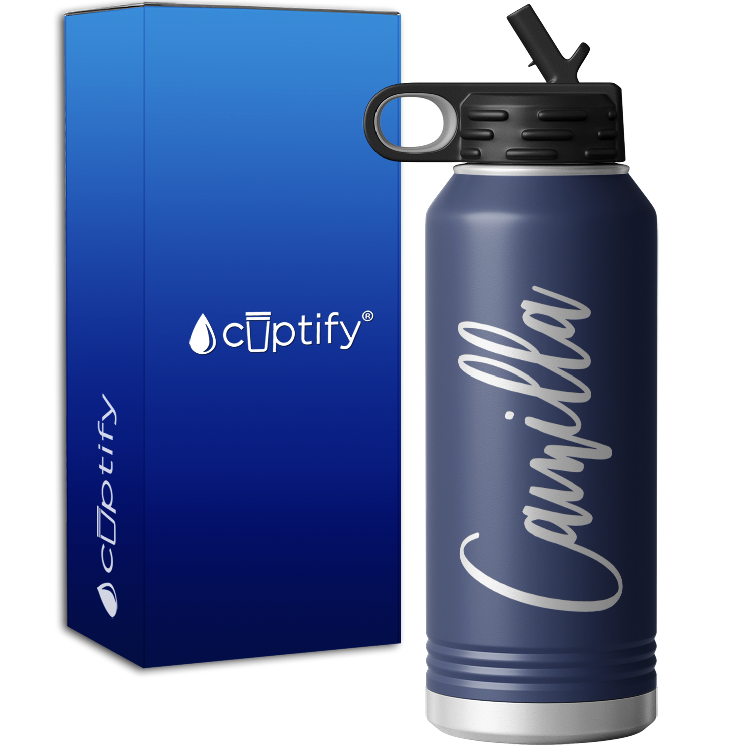 Personalized Navy Blue 32oz Engraved Sport Water Bottle