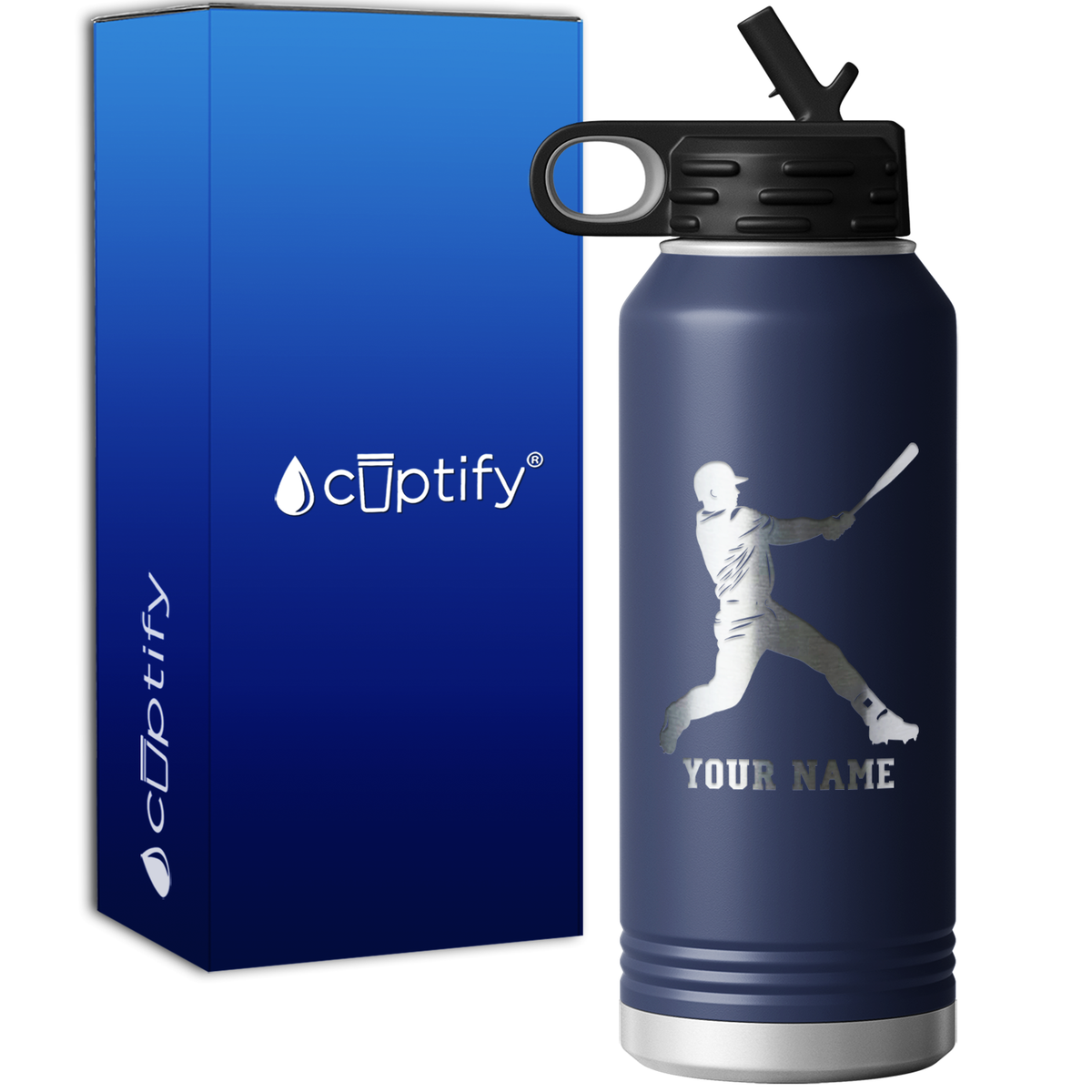 Personalized Baseball Player at Bat 32oz Sport Water Bottle