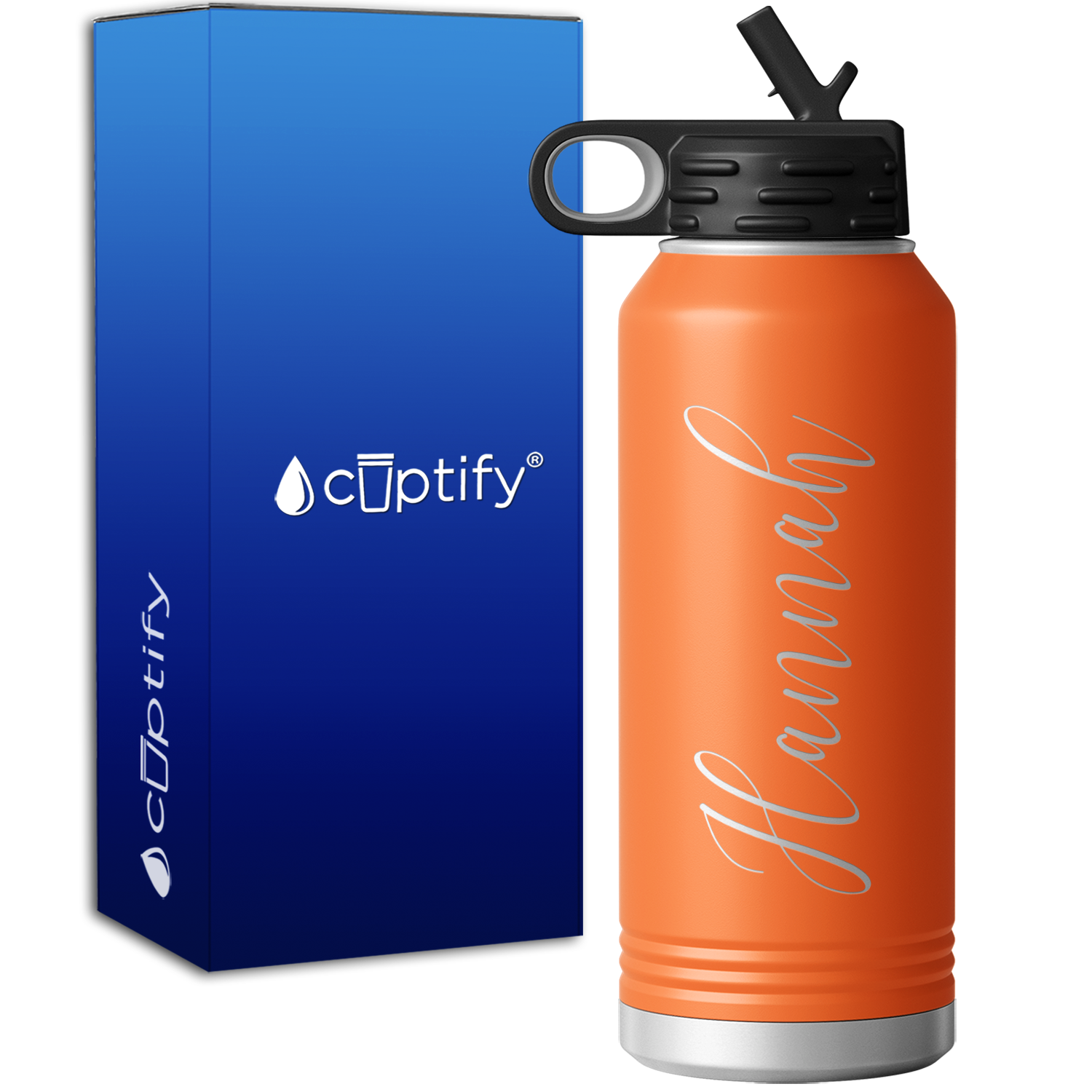 Personalized Orange 32oz Engraved Sport Water Bottle