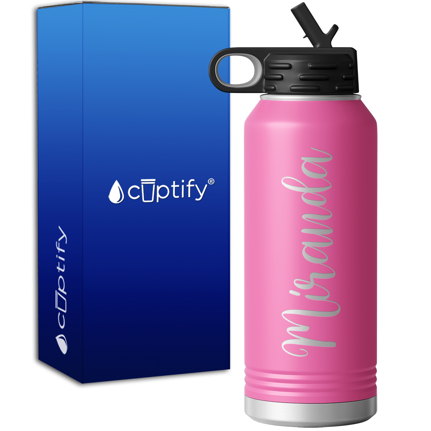 Personalized Pink 32oz Engraved Sport Water Bottle