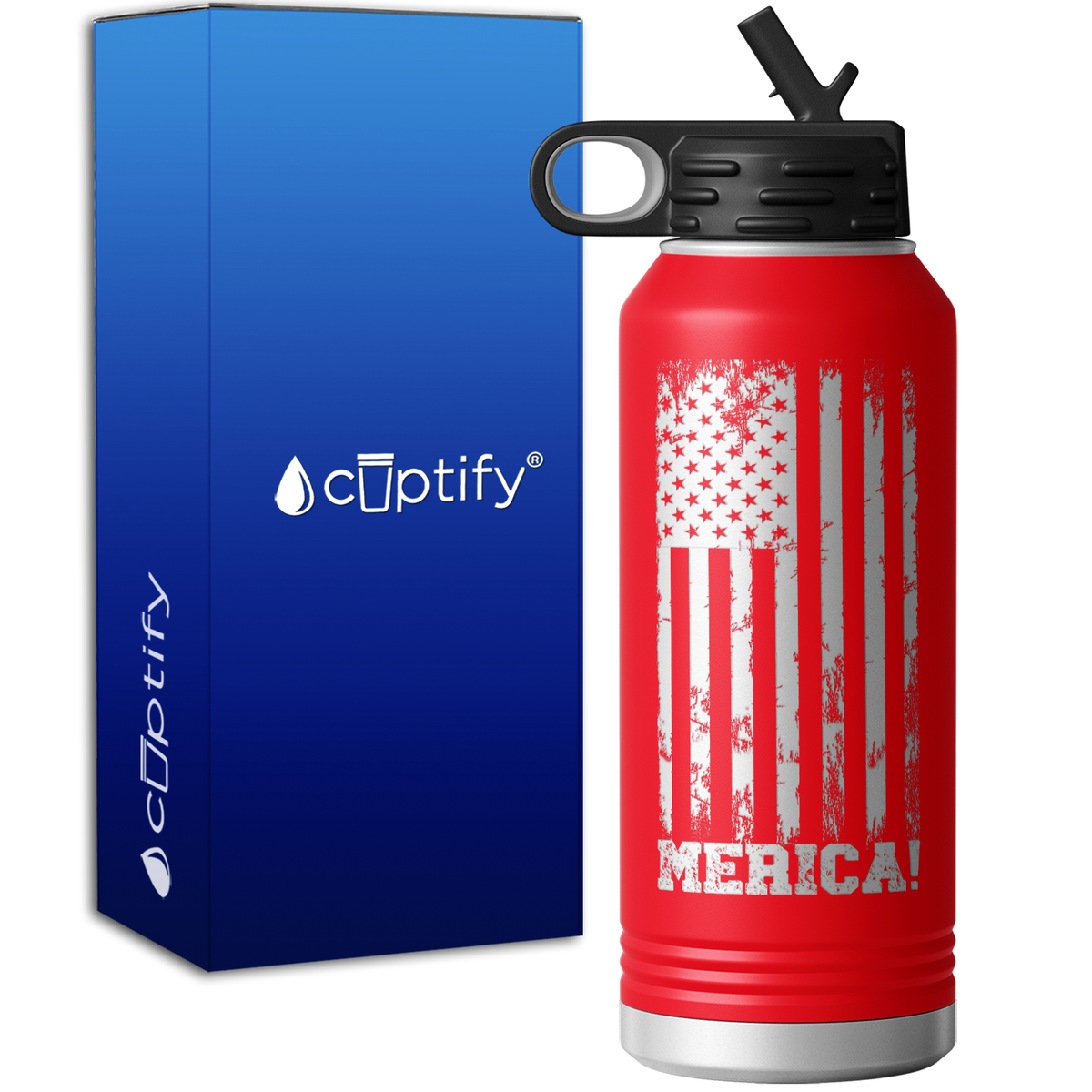 Distressed USA Flag Merica 32oz Sport Water Bottle