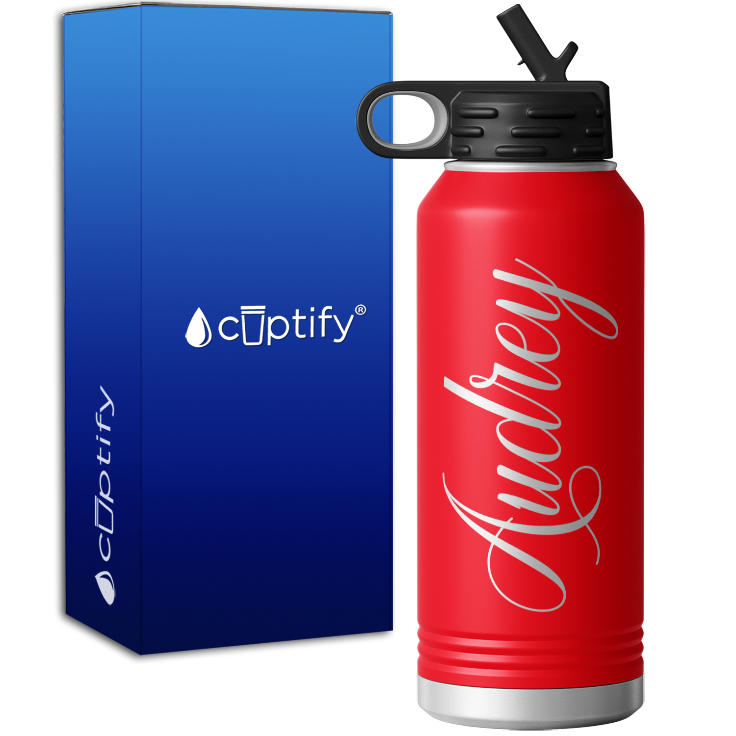 Personalized Red 32oz Engraved Sport Water Bottle
