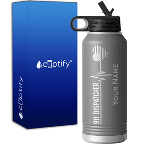 Personalized 911 Dispatcher American Heart 32oz Sport Water Bottle