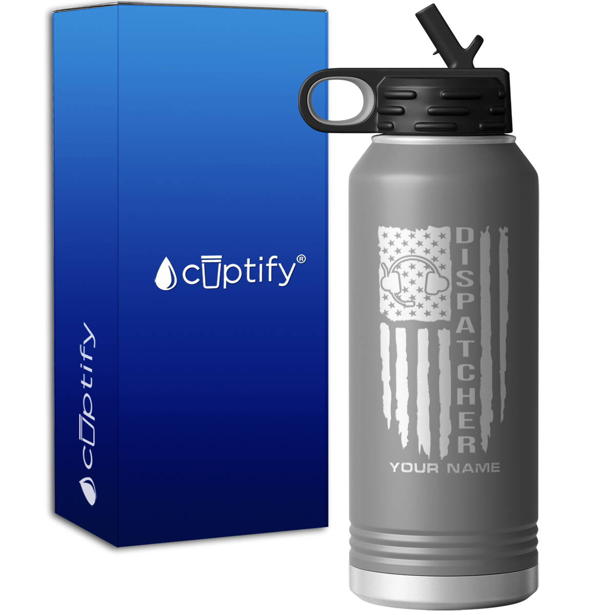 Personalized Distressed Dispatcher Flag 32oz Sport Water Bottle