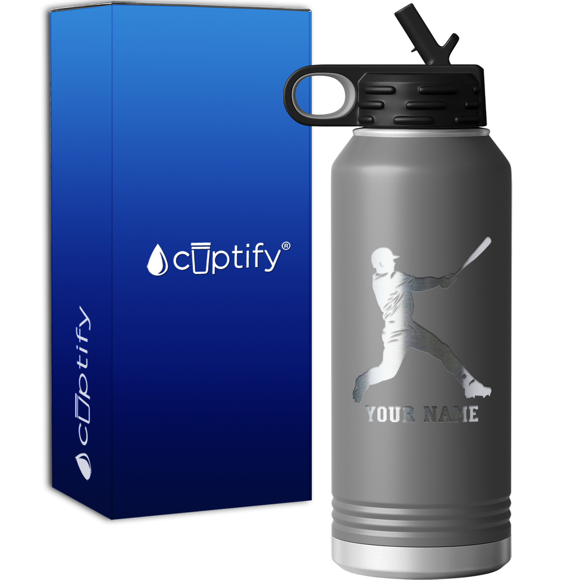 Personalized Baseball Player at Bat 32oz Sport Water Bottle