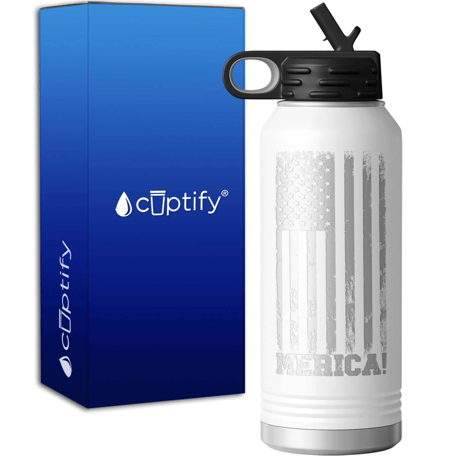 Distressed USA Flag Merica 32oz Sport Water Bottle