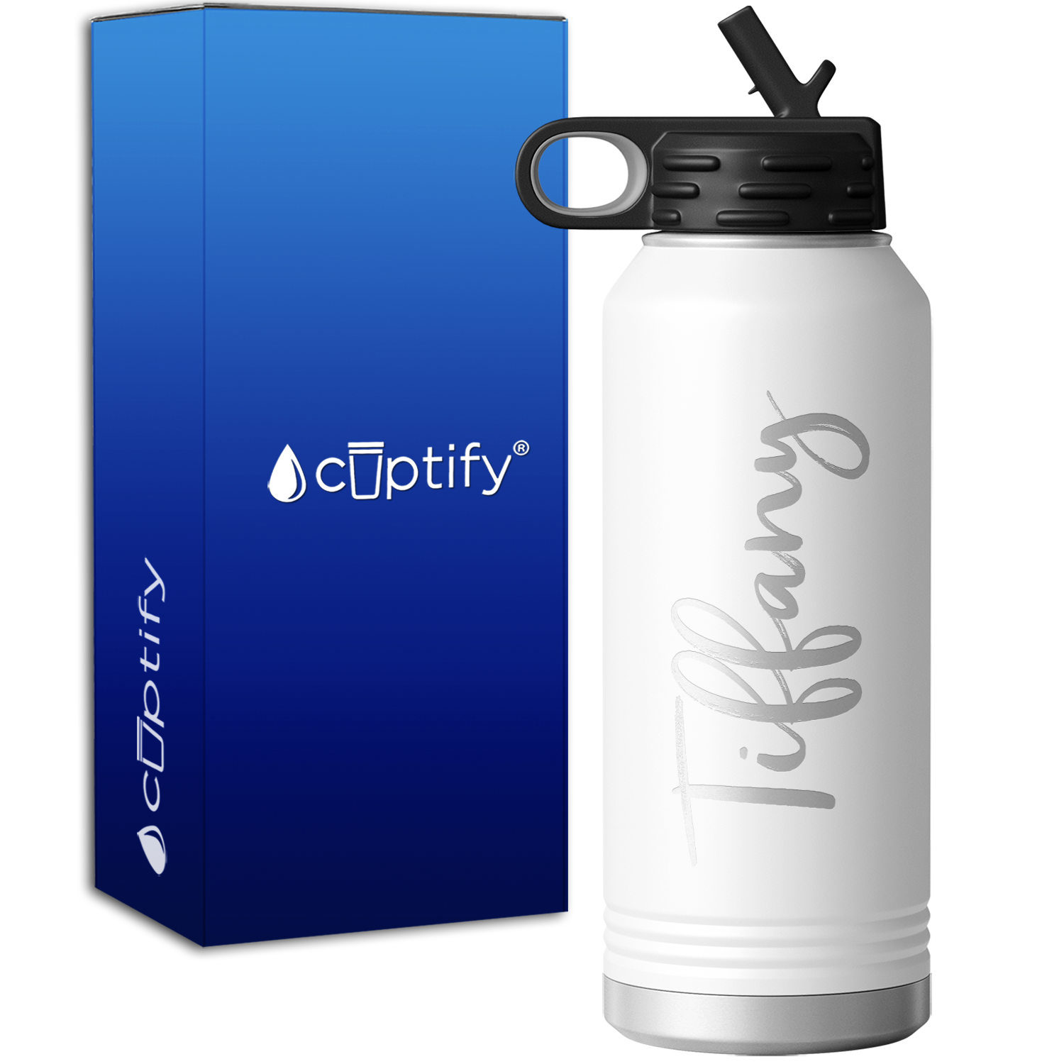 Personalized White 32oz Engraved Sport Water Bottle