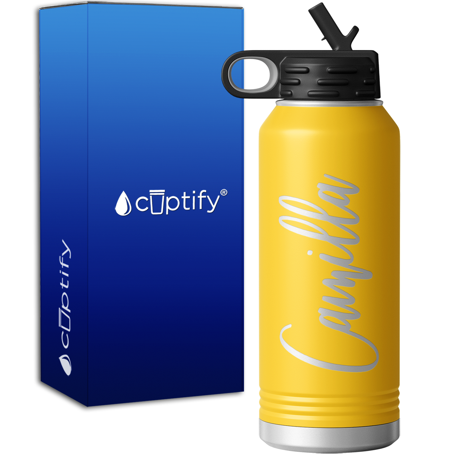Personalized Yellow 32oz Engraved Sport Water Bottle