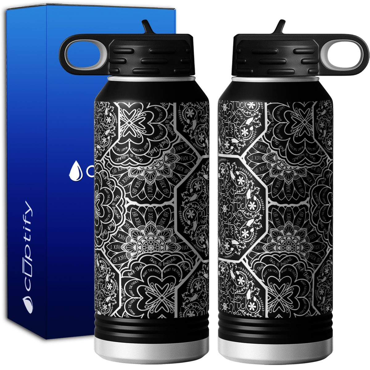 Hidden Swear Word Mandala 32oz Sport Water Bottle
