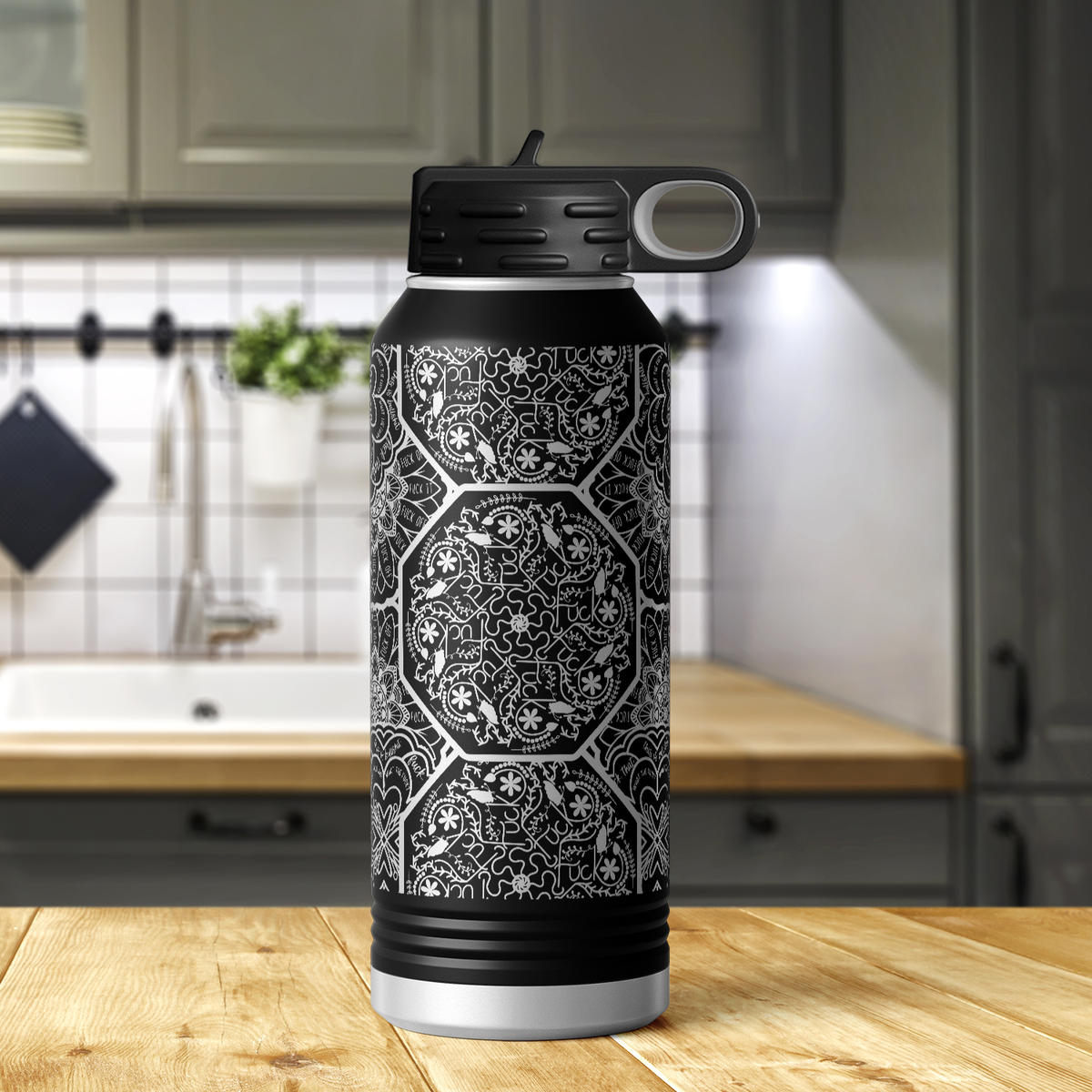Hidden Swear Word Mandala 32oz Sport Water Bottle