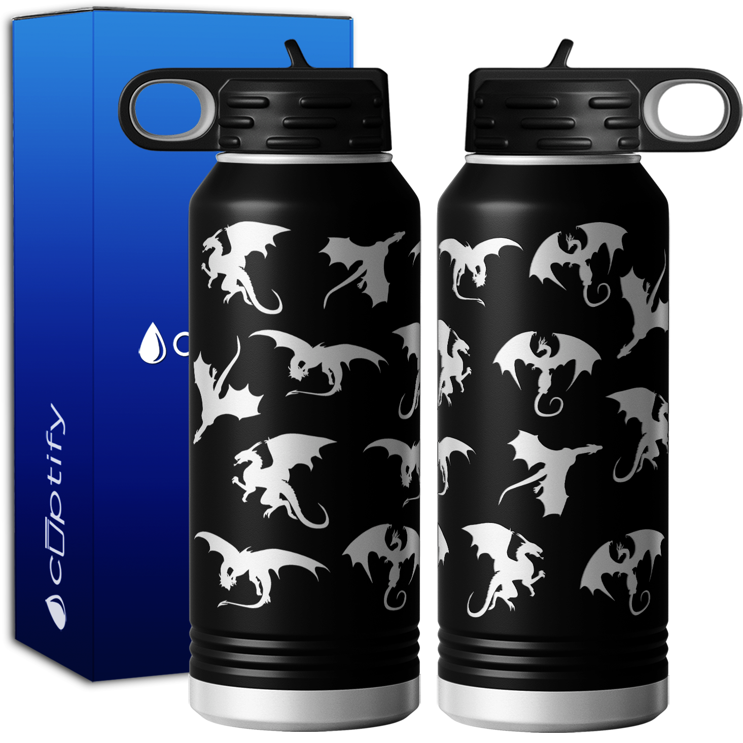 Flying Dragons Silhouette 32oz Sport Water Bottle