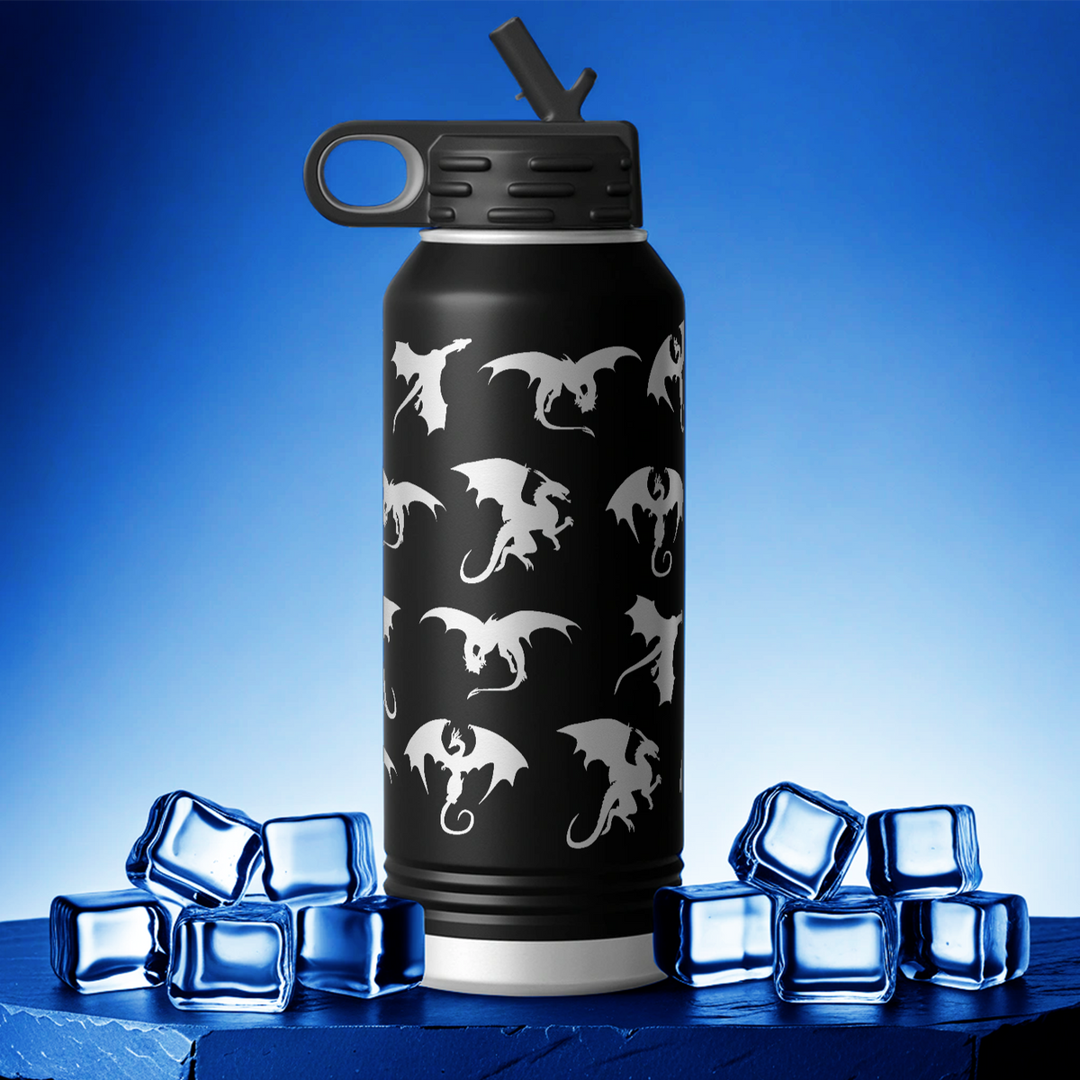 Flying Dragons Silhouette 32oz Sport Water Bottle