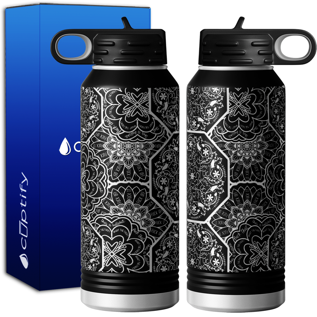 Cuss Word Mandala Funny 32oz Sport Water Bottle