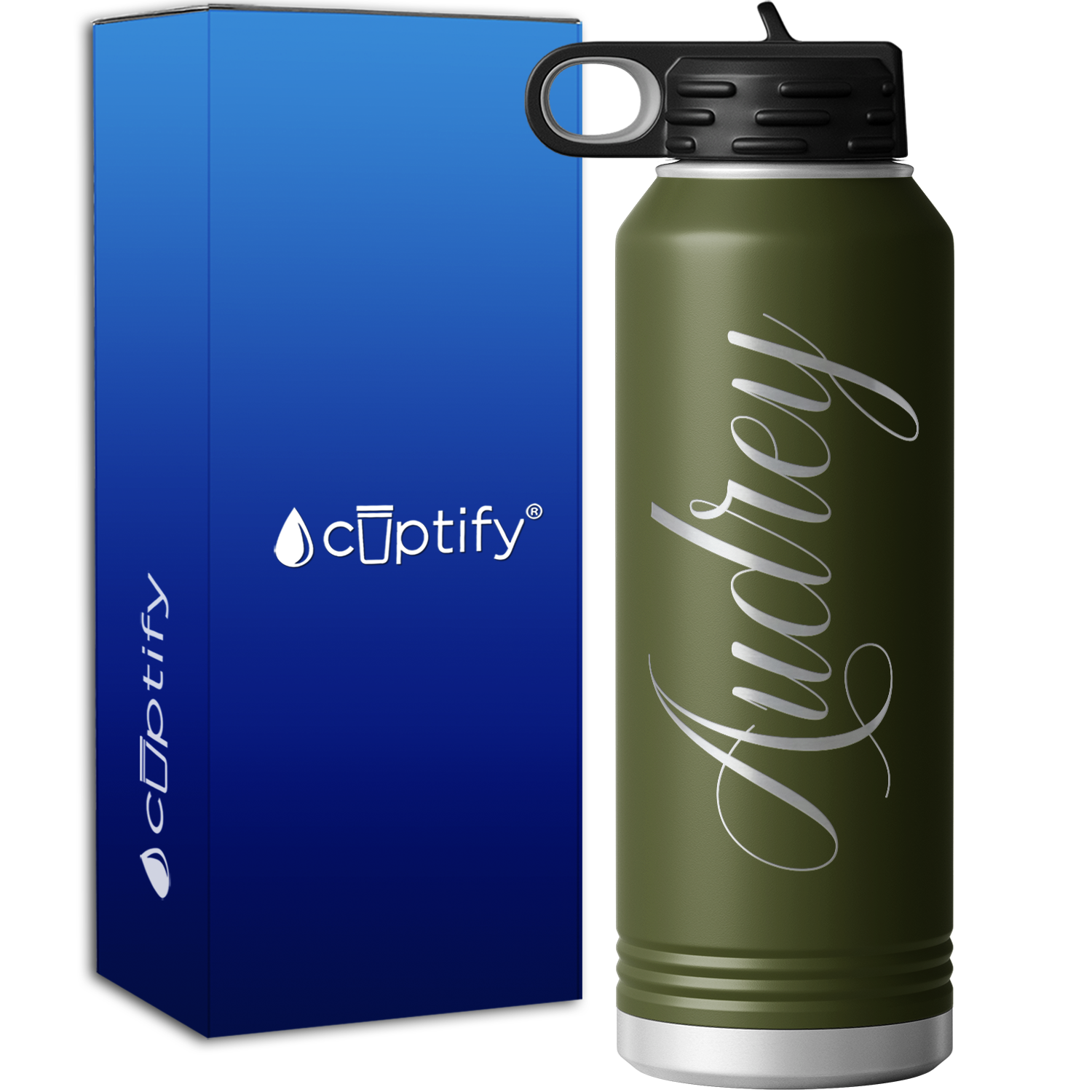 Personalized Army Green 40oz Engraved Sport Water Bottle