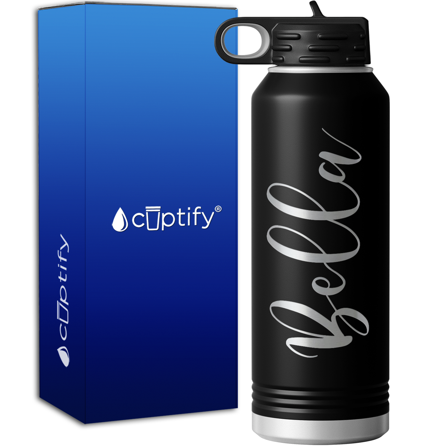 Personalized Black 40oz Engraved Sport Water Bottle