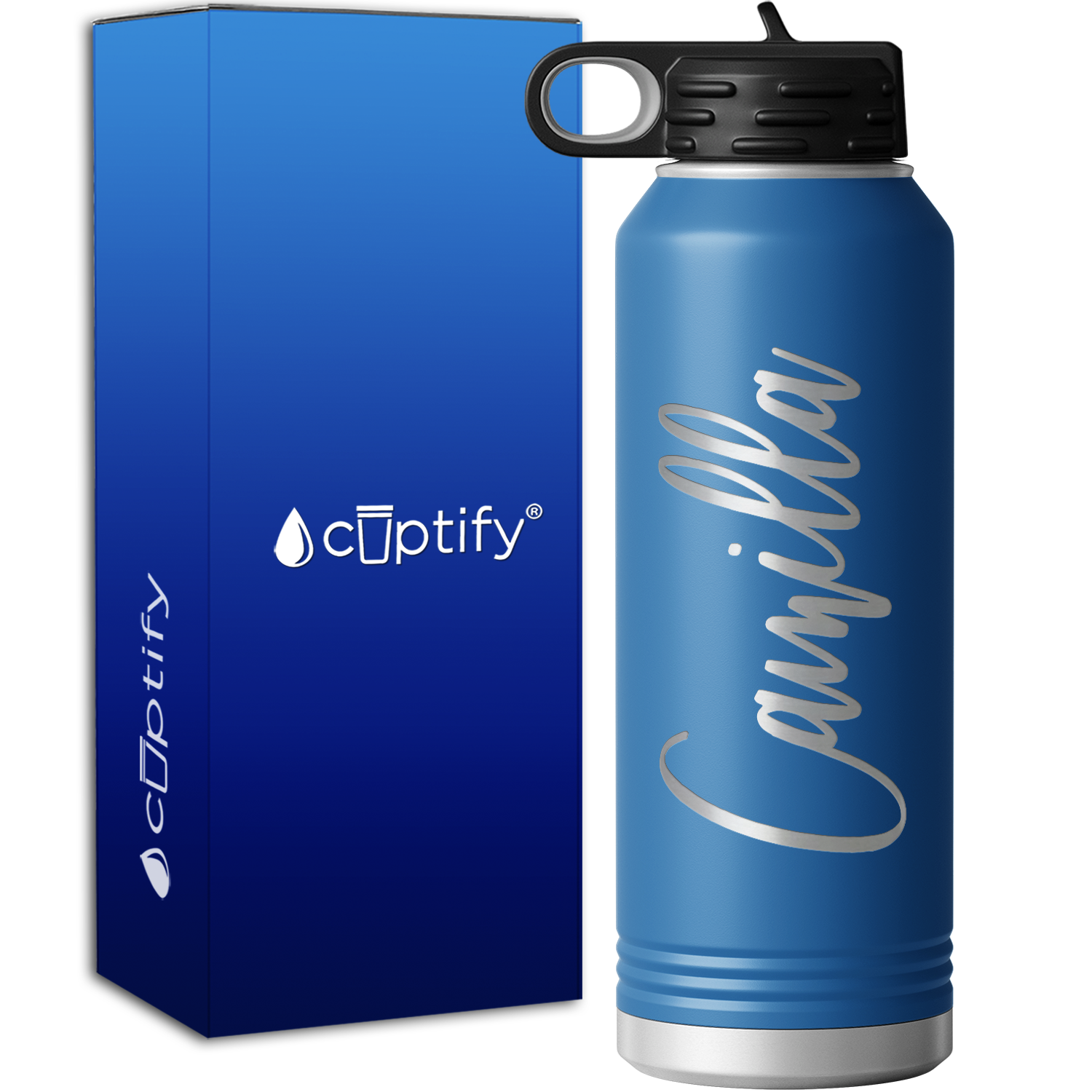 Personalized Blue 40oz Engraved Sport Water Bottle