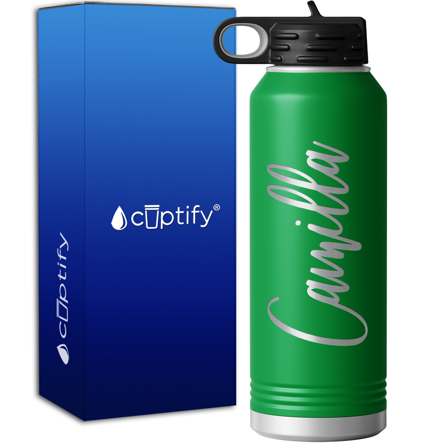 Personalized Green 40oz Engraved Sport Water Bottle