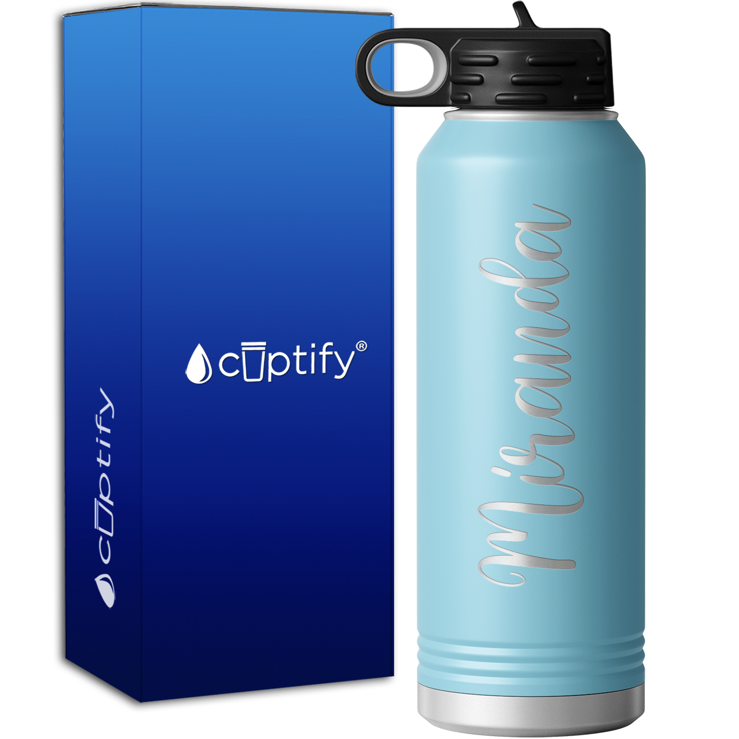 Personalized Lite Blue 40oz Engraved Sport Water Bottle