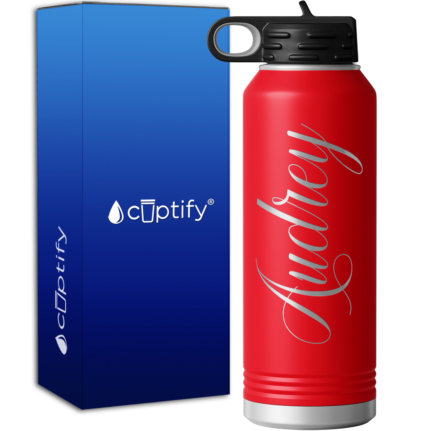 Personalized Red 40oz Engraved Sport Water Bottle