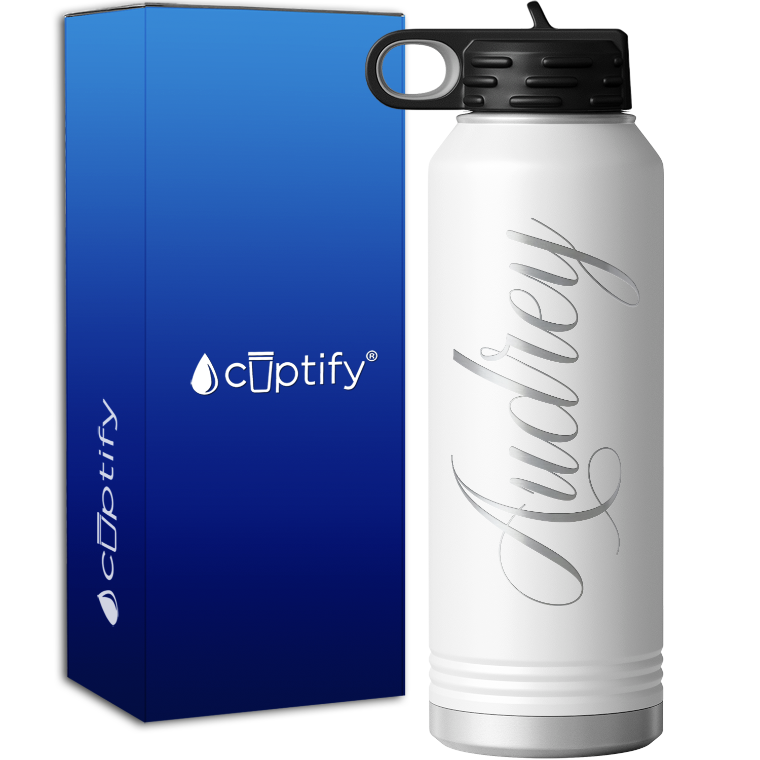 Personalized White 40oz Engraved Sport Water Bottle