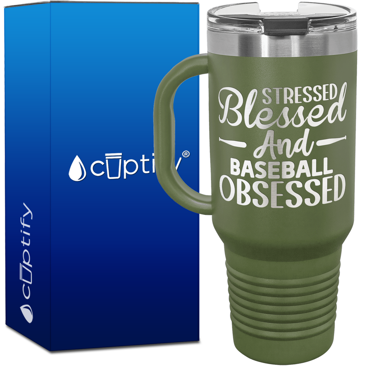 Stressed Blessed and Baseball Obsessed 40oz Baseball Travel Mug