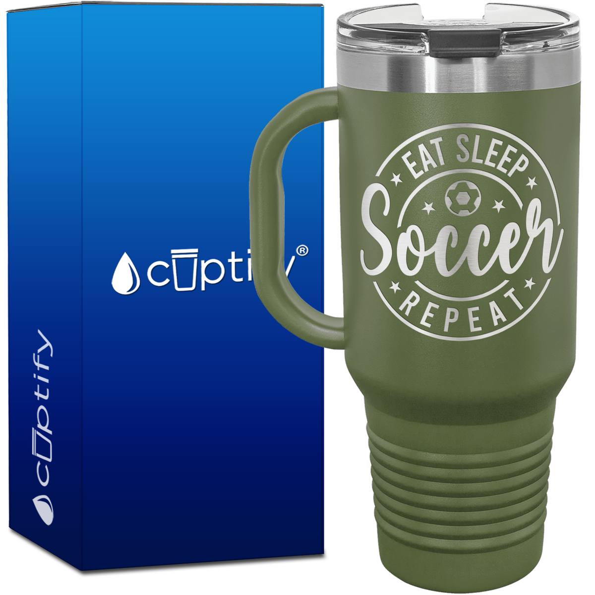Eat Sleep Soccer Repeat Circle 40oz Soccer Travel Mug