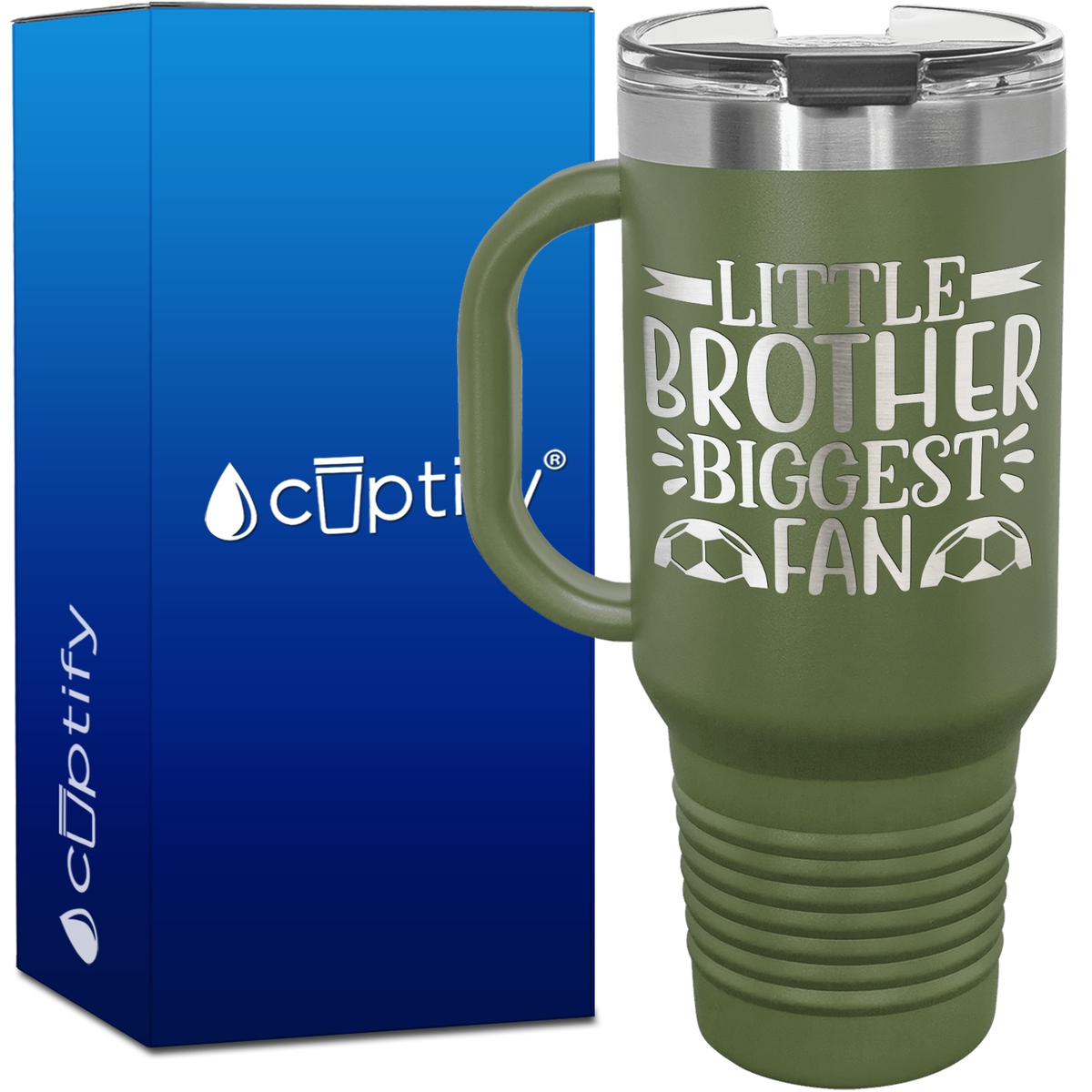 Little Brother Biggest Fan Soccer 40oz Soccer Travel Mug