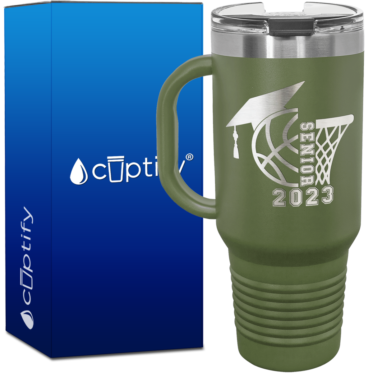 Basketball Senior with Grad Cap 40oz Basketball Travel Mug