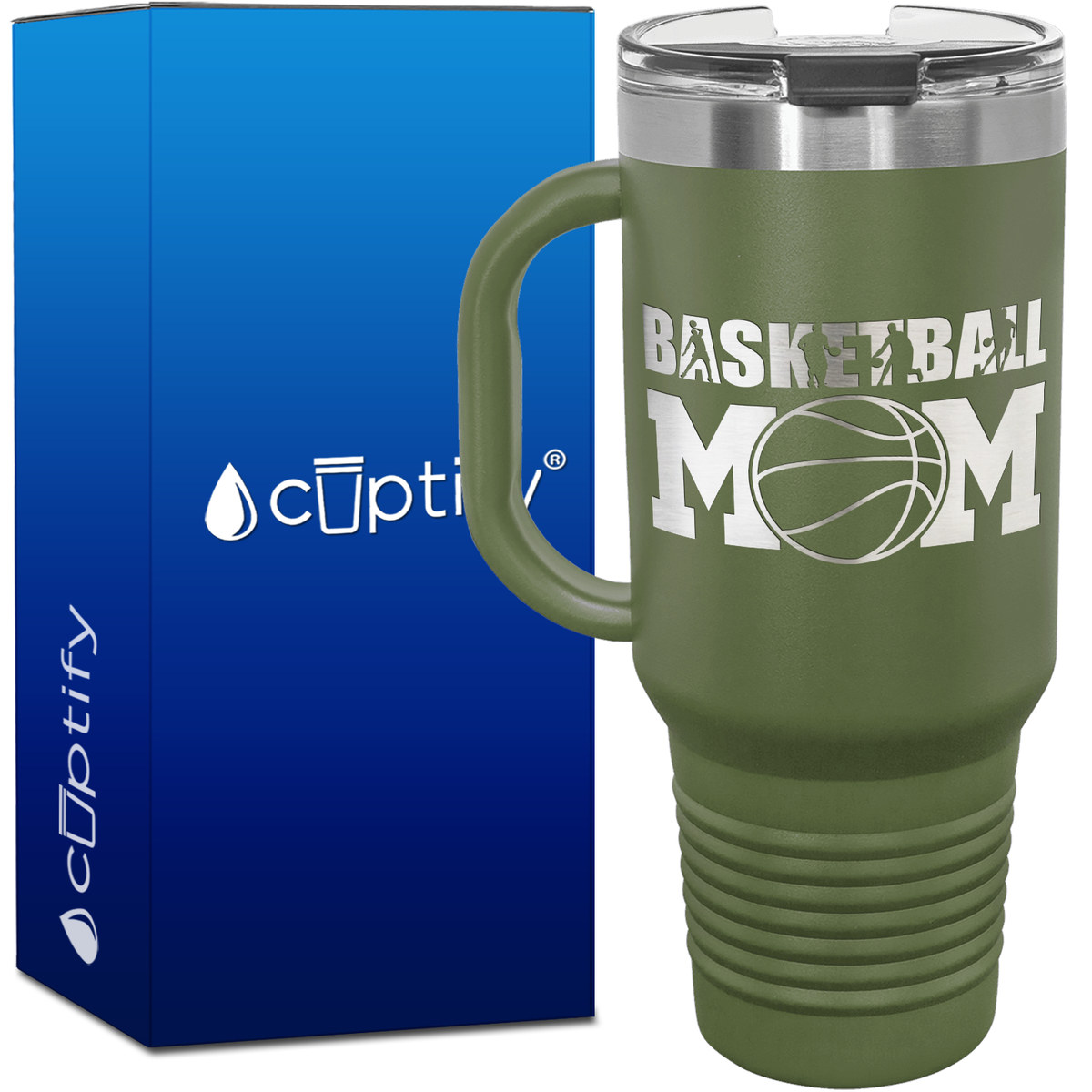 Basketball Mom Player Silhouettes 40oz Basketball Travel Mug