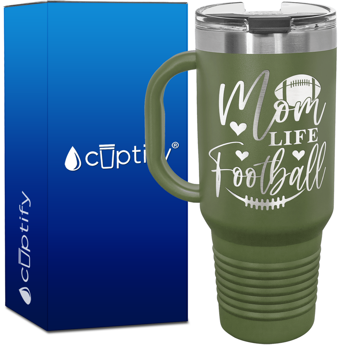 Mom Life Football 40oz Football Travel Mug