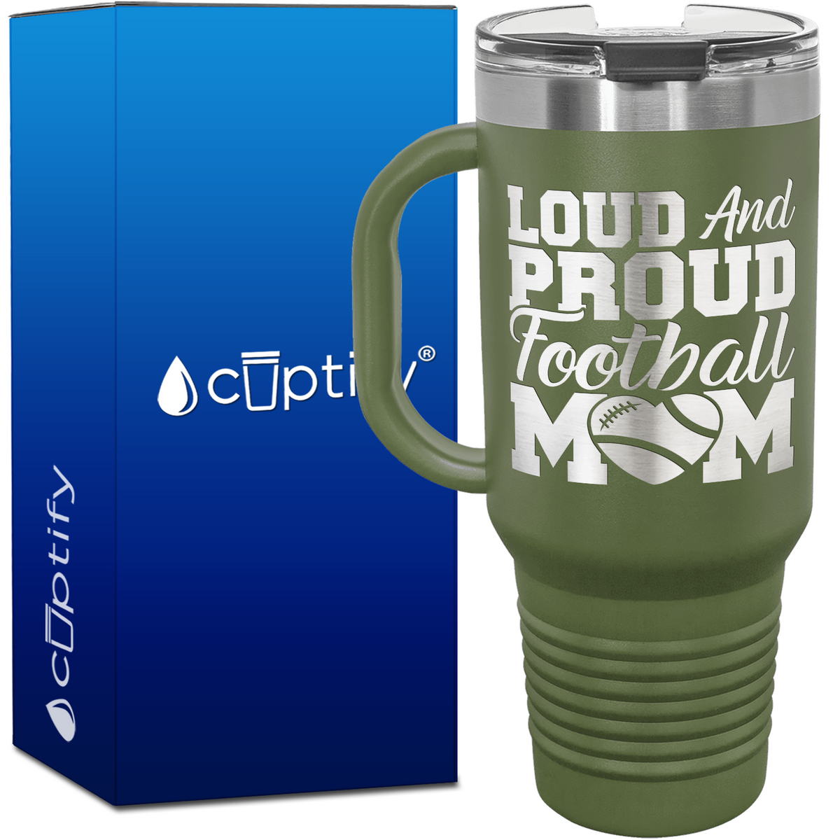Loud and Proud Football Mom Heart 40oz Football Travel Mug