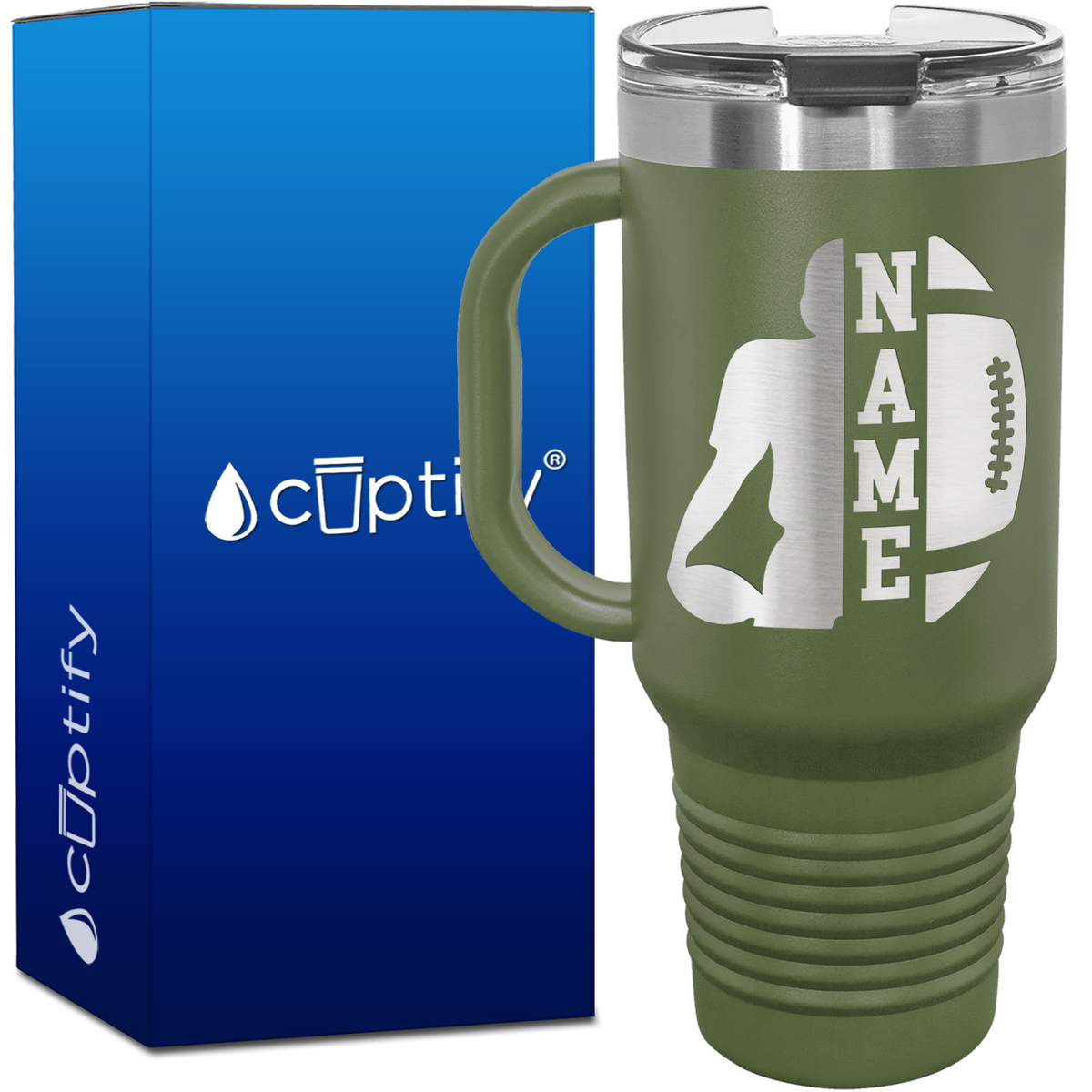 Personalized Football Player with Football 40oz Football Travel Mug